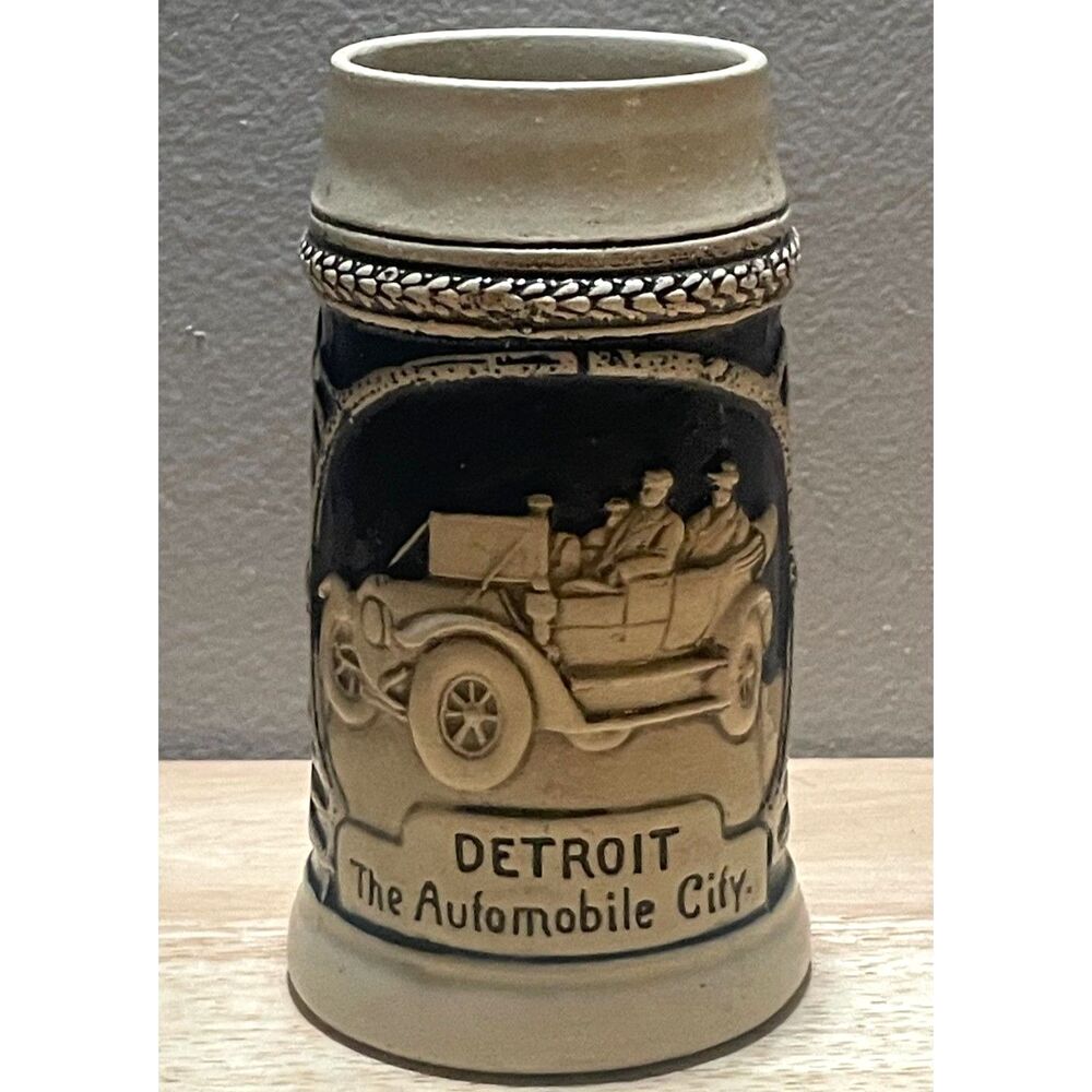 Vintage Detroit Automobile City Mini Beer Stein Mug Germany Souvenir 4"